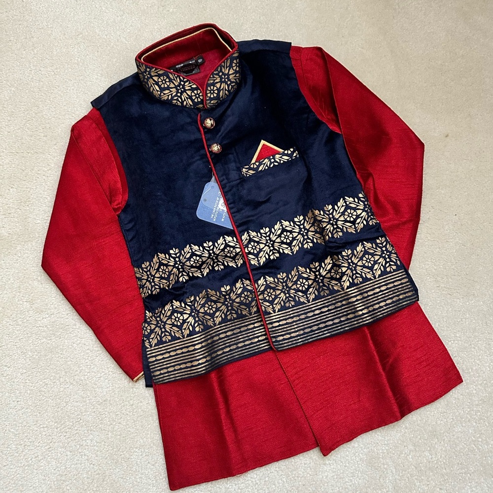 Red and Blue Boys Kurta with Pants